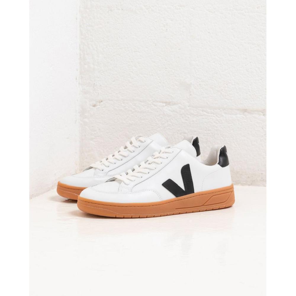 Veja V-12 LEATHER Tornacipő Női White/Black/Beige | HU 670LIS